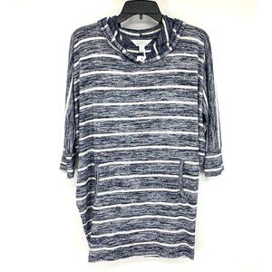 Market & Spruce Top Karlotta Blue Stripe Hooded Dolman Knit